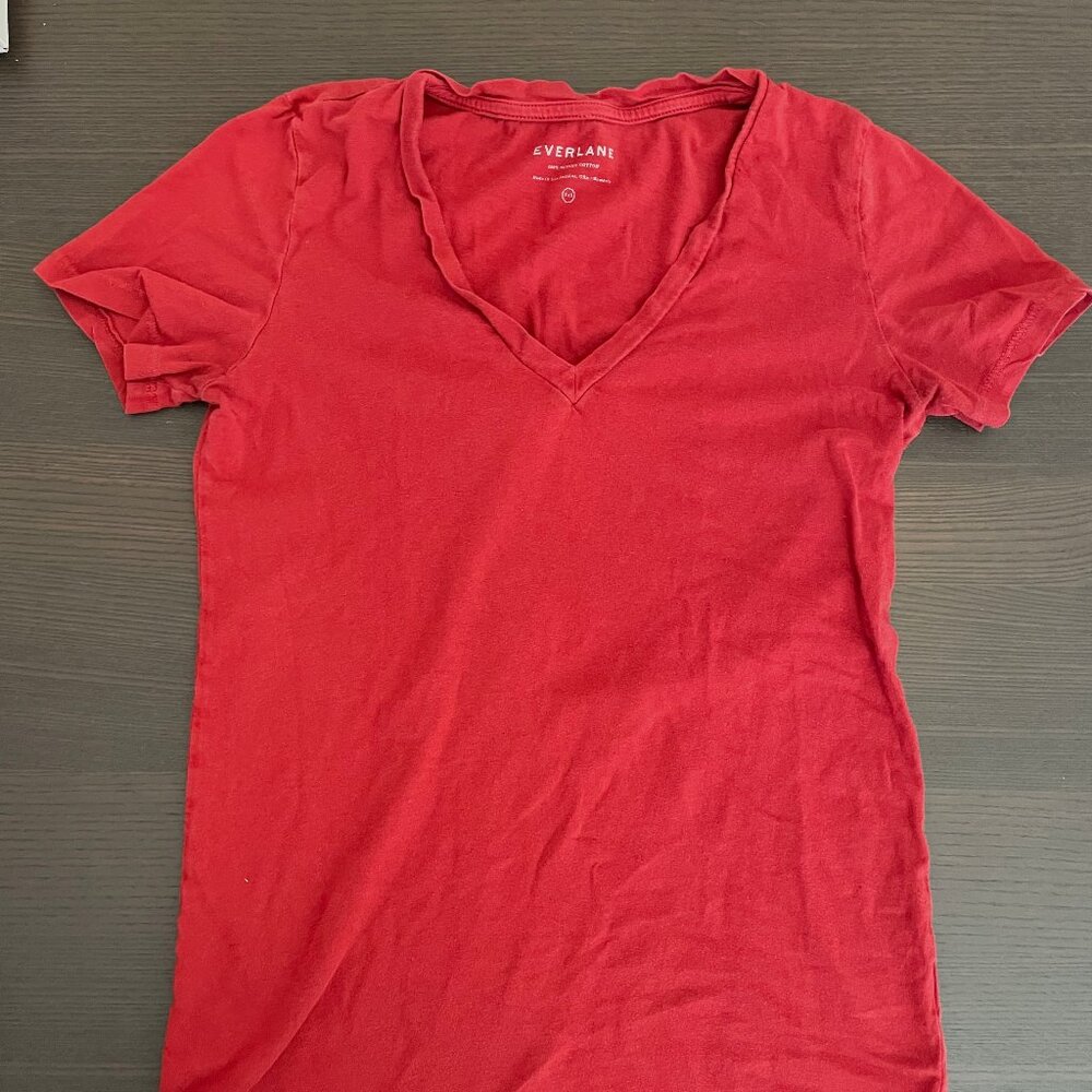 Red Everlane The Cotton V Neck T-Shirt (100% Supima Cotton)